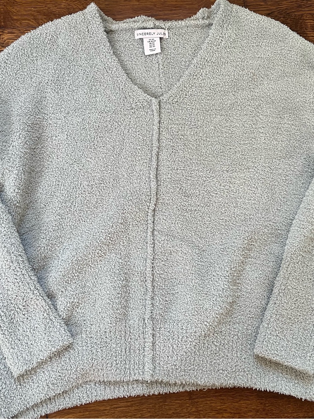 Sincerely Jules Pale Gray Bouclé V-Neck Sweater